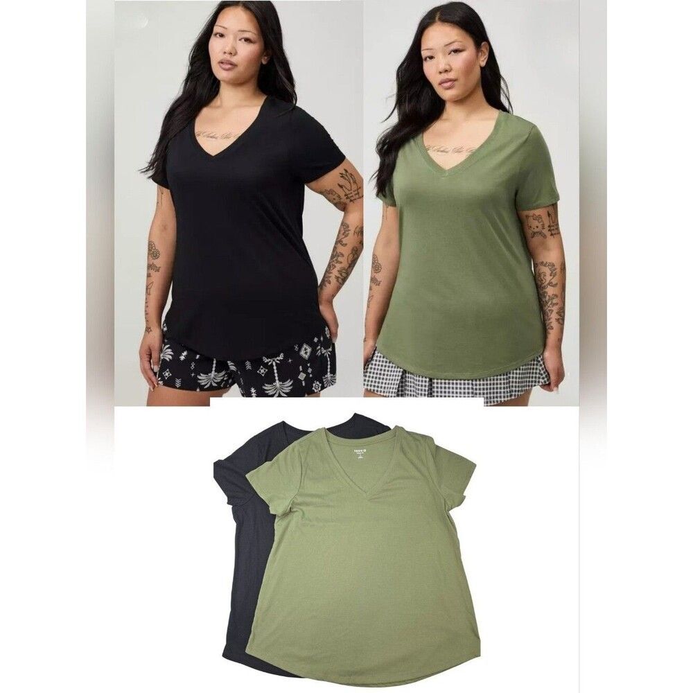 2 Tees Torrid 1 Classic V-Neck Black & Olive 3939-